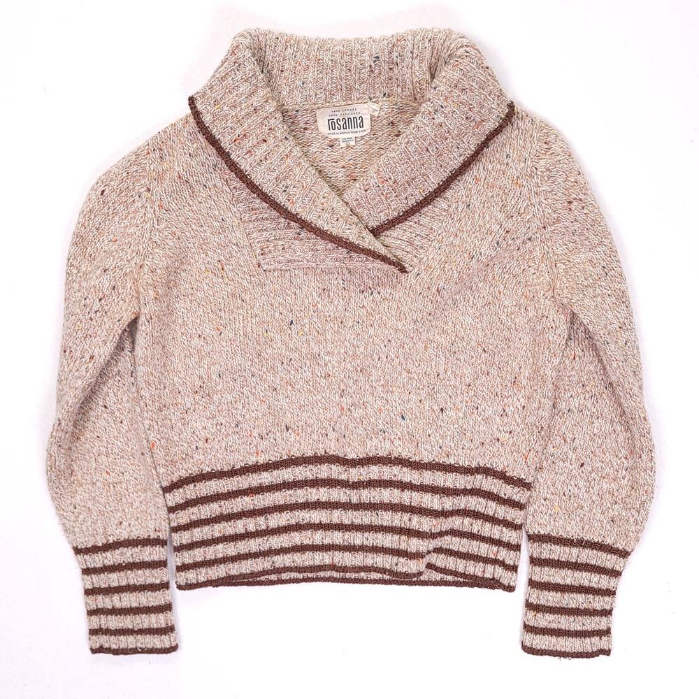 Rosanna Vintage Hand‎ Loomed Wool Blend Shawl Collar Flecked Sweater Womens L